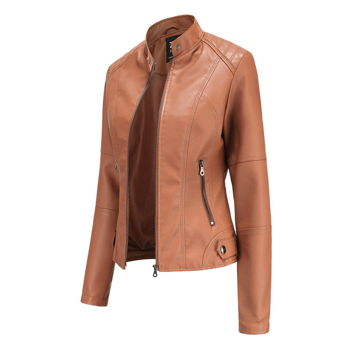 Lucy Stand-Collar Zip-Up Moto Jacket