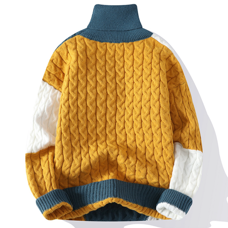 Finn Patchwork Cable-Knit Turtleneck Sweater