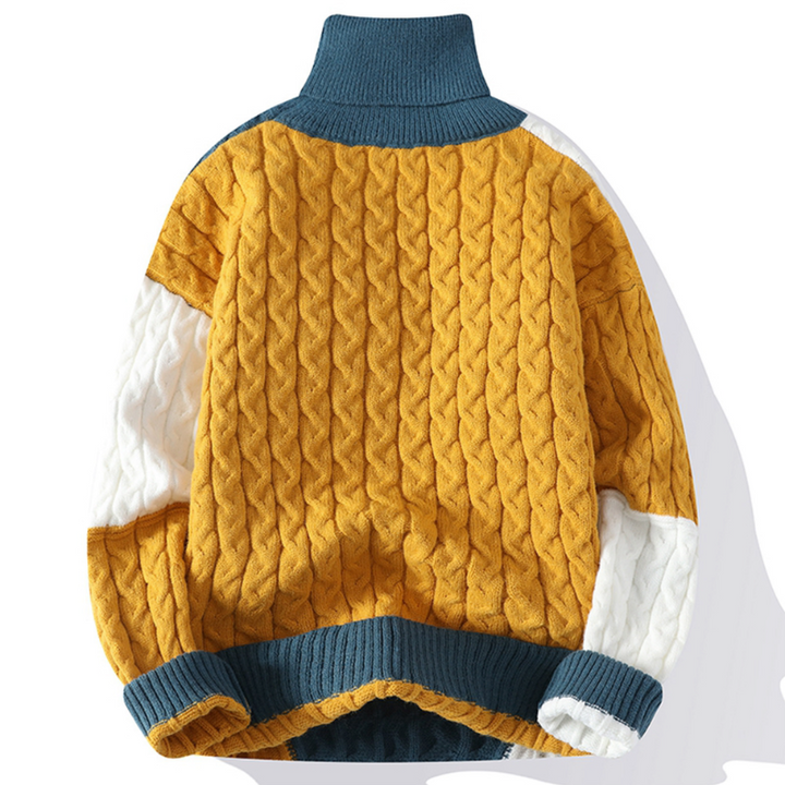 Finn Patchwork Cable-Knit Turtleneck Sweater