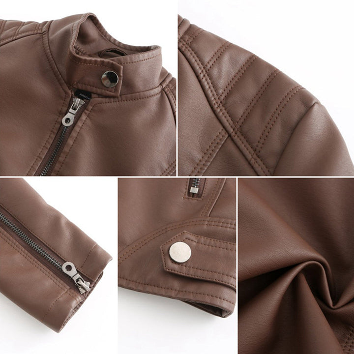 Lucy Stand-Collar Zip-Up Moto Jacket