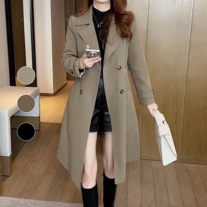 Isla Double-Breasted Long Trench Coat