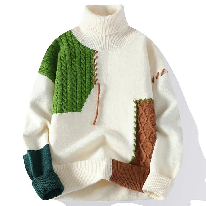 Wade Patchwork Turtleneck Knit Sweater
