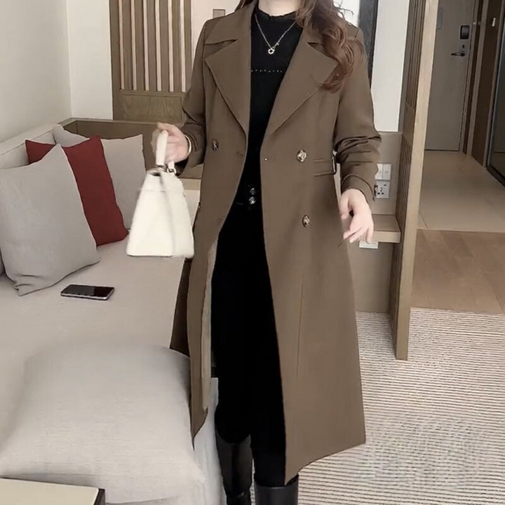Isla Double-Breasted Long Trench Coat