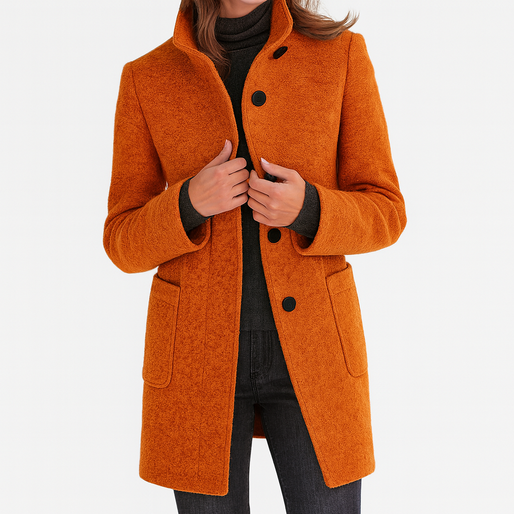 Emma Stand-Collar Button-Front Coat