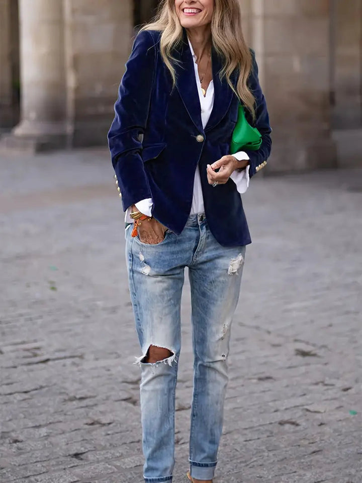 Erin Gold-Button Velvet Blazer