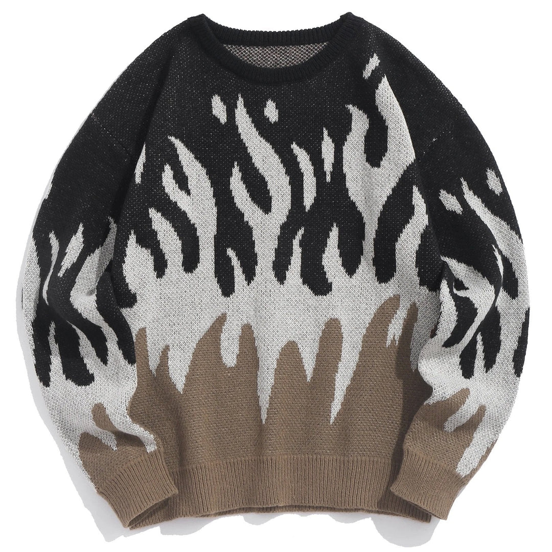 Blaze Flame-Pattern Knit Crewneck Sweater
