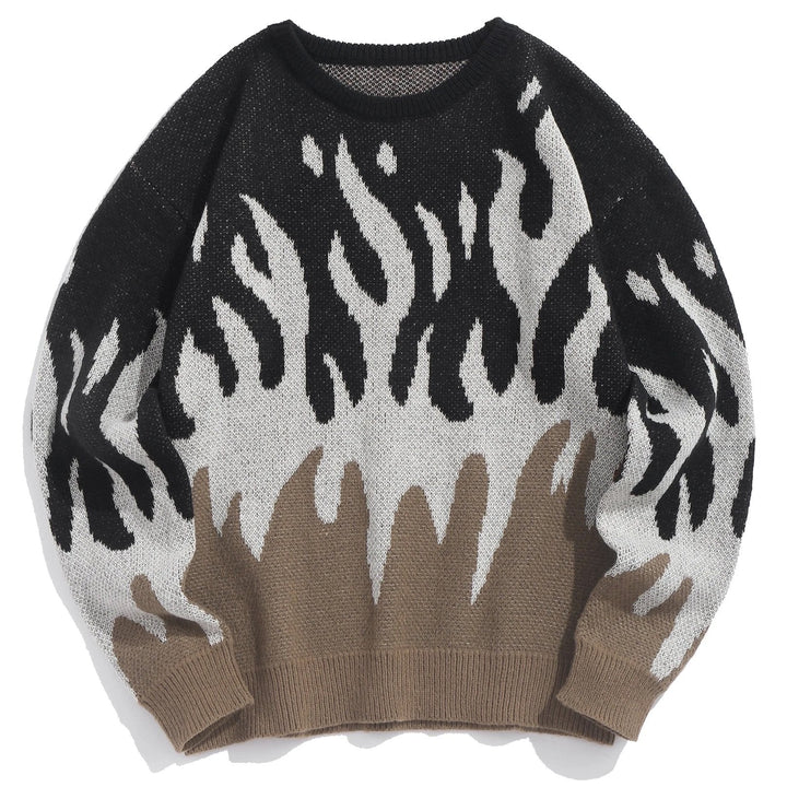 Blaze Flame-Pattern Knit Crewneck Sweater