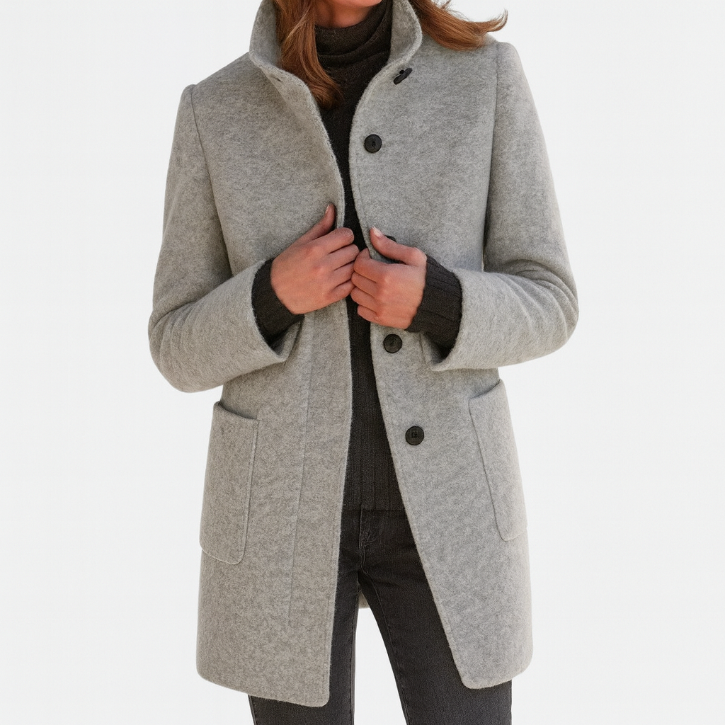 Emma Stand-Collar Button-Front Coat