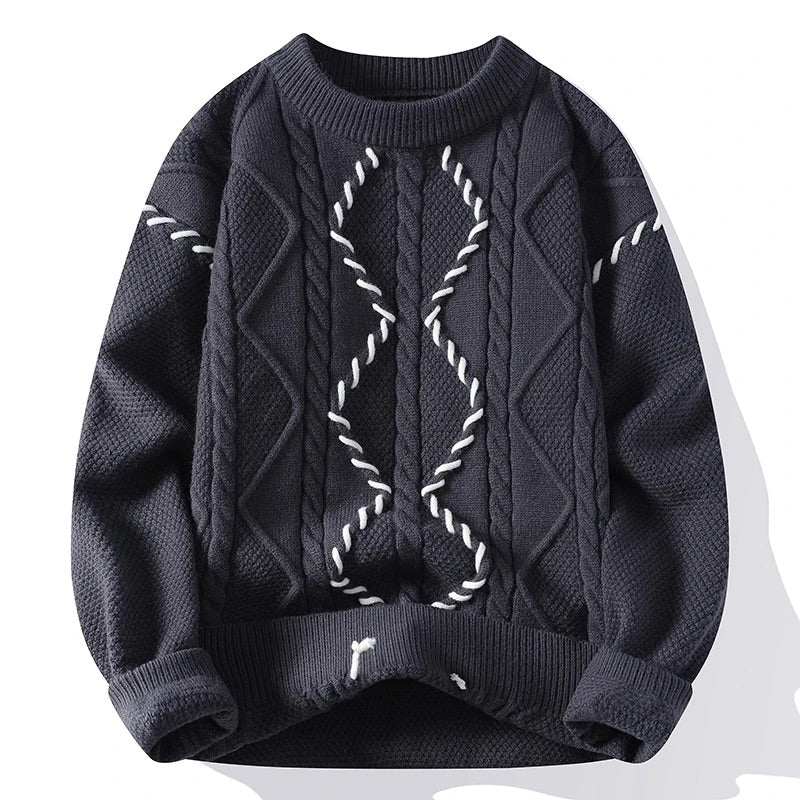 Remi Cable-Knit Contrast Stitch Crewneck Sweater