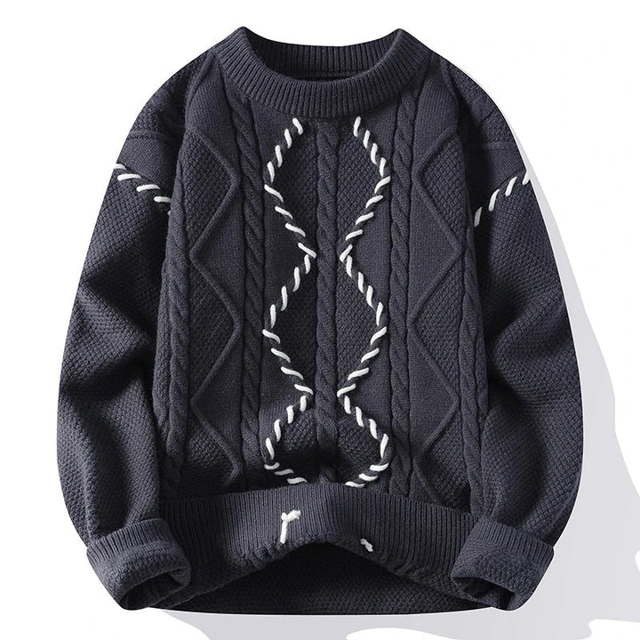Remi Cable-Knit Contrast Stitch Crewneck Sweater
