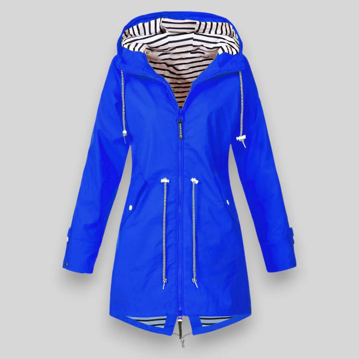 Sara Drawstring-Waist Hooded Rain Jacket