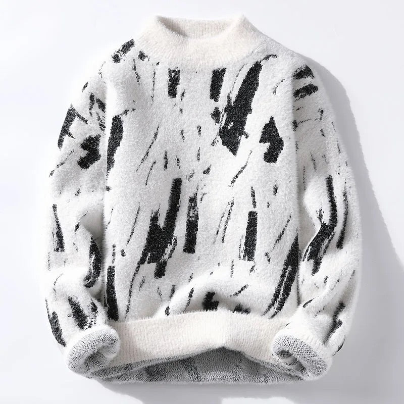 Dario Abstract Print Fuzzy Crewneck Sweater
