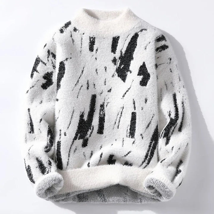 Dario Abstract Print Fuzzy Crewneck Sweater