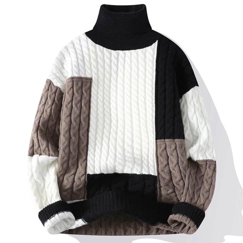 Finn Patchwork Cable-Knit Turtleneck Sweater