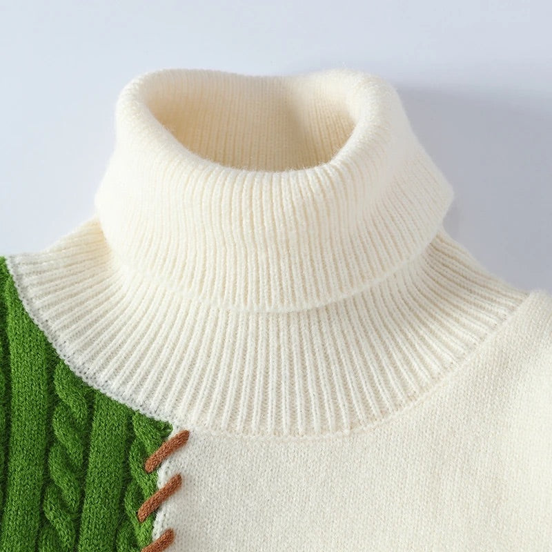 Wade Patchwork Turtleneck Knit Sweater