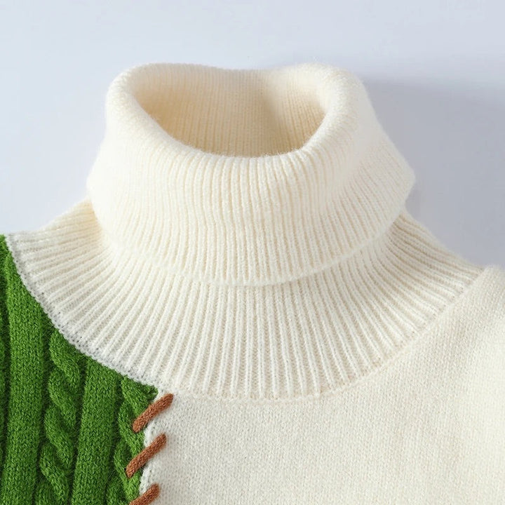 Wade Patchwork Turtleneck Knit Sweater