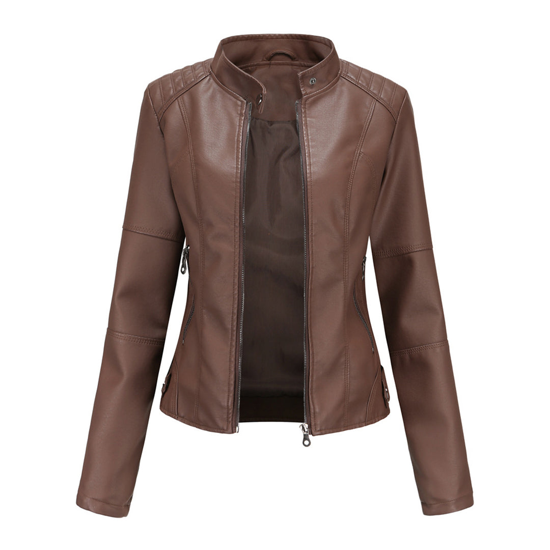 Lucy Stand-Collar Zip-Up Moto Jacket