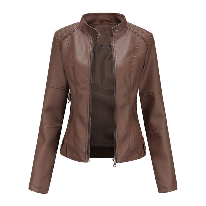 Lucy Stand-Collar Zip-Up Moto Jacket