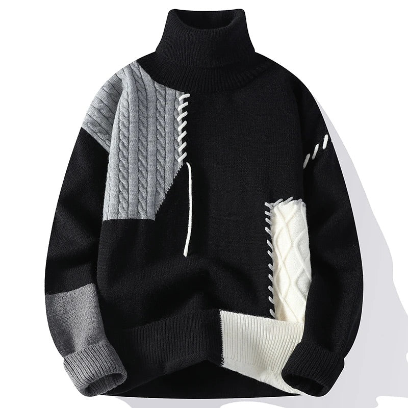 Wade Patchwork Turtleneck Knit Sweater