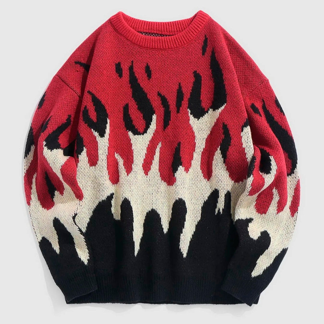 Blaze Flame-Pattern Knit Crewneck Sweater
