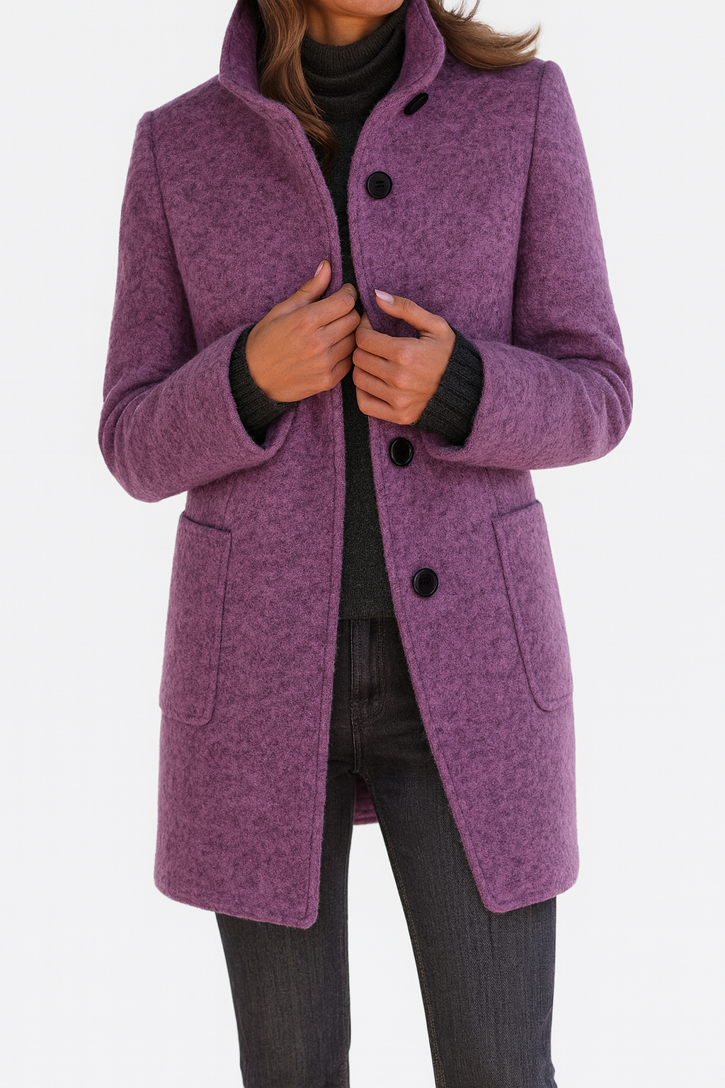 Emma Stand-Collar Button-Front Coat