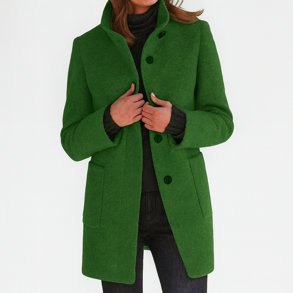 Emma Stand-Collar Button-Front Coat