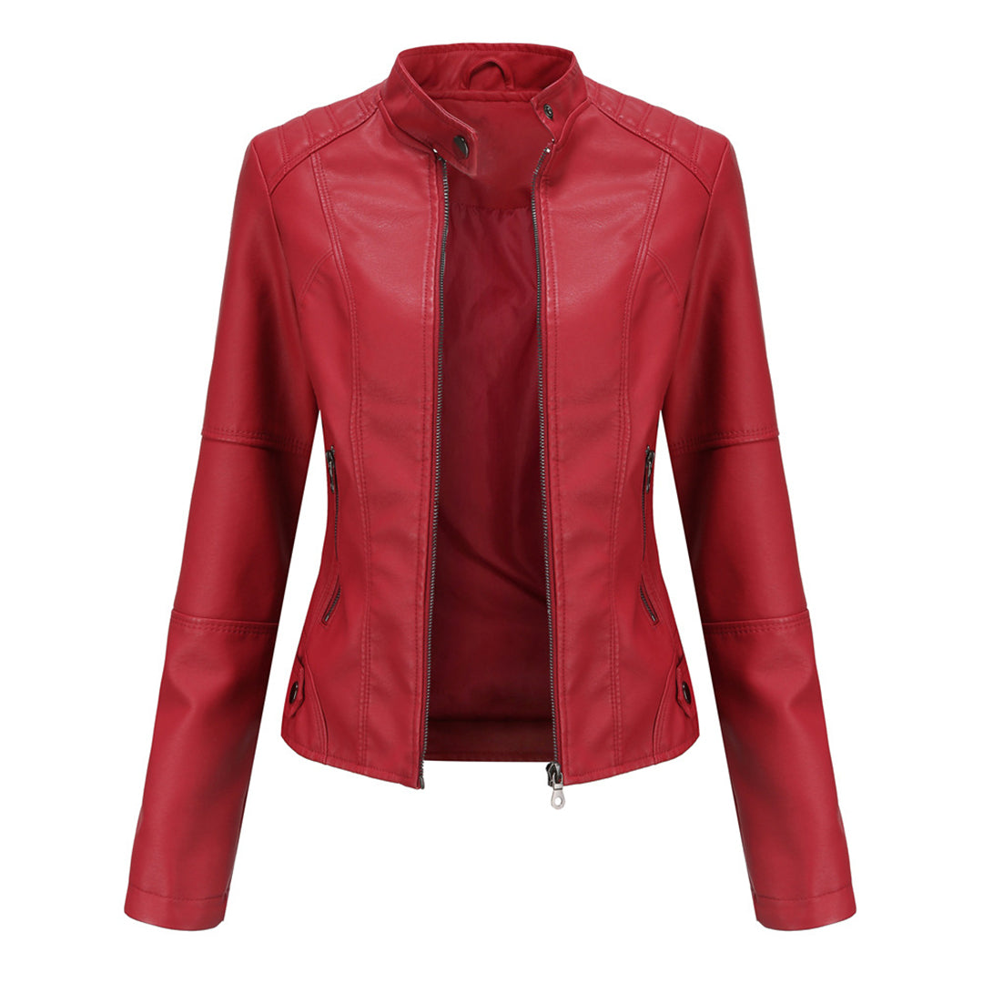 Lucy Stand-Collar Zip-Up Moto Jacket