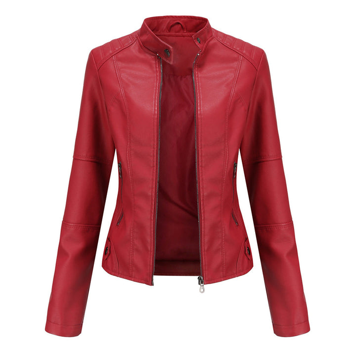 Lucy Stand-Collar Zip-Up Moto Jacket