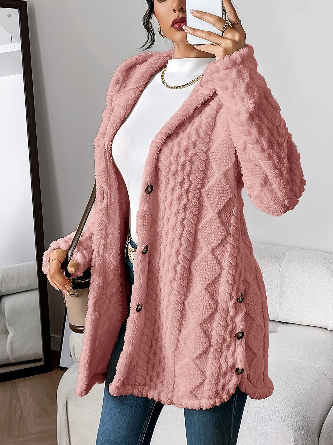 Lana Hooded Plush Textured Cardigan