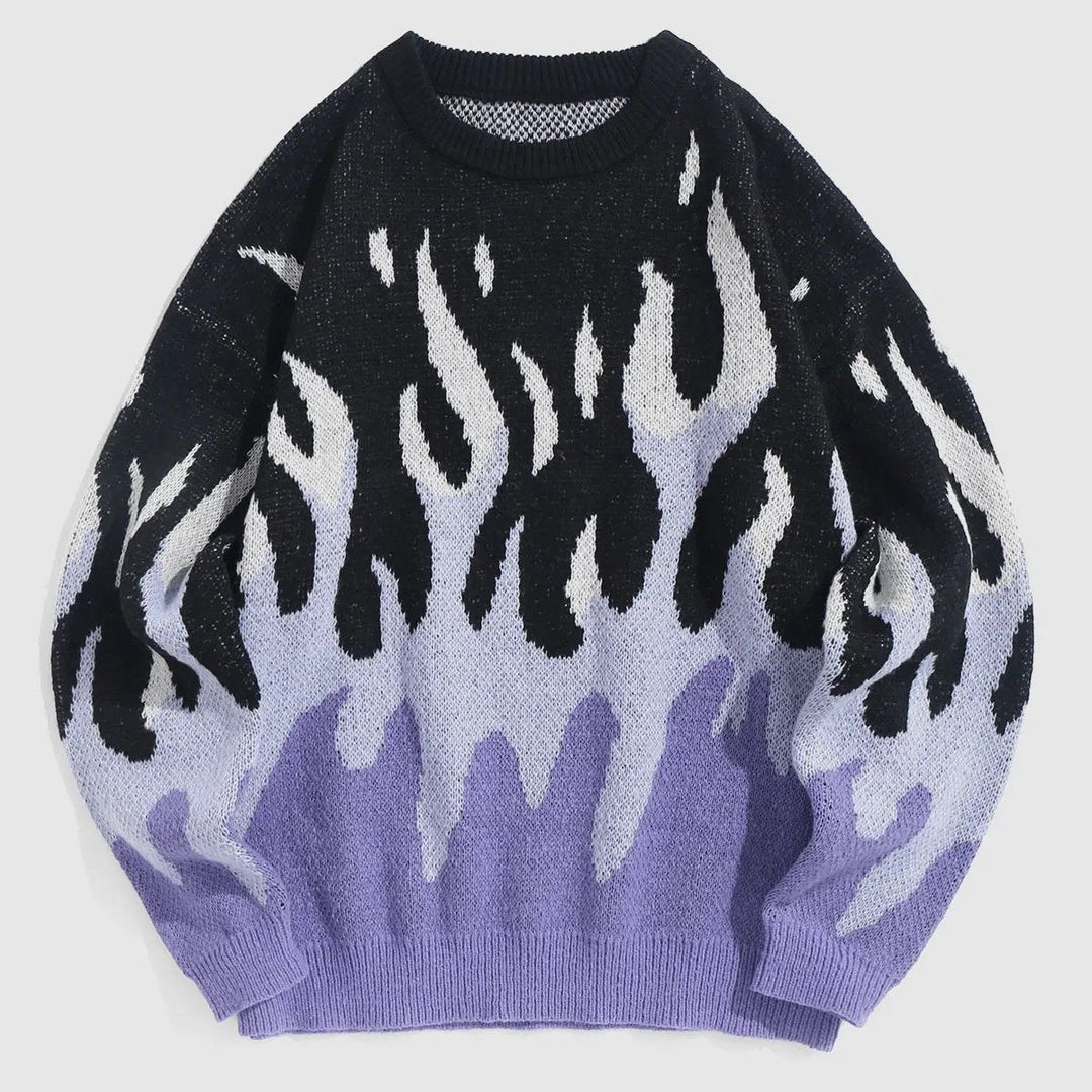 Blaze Flame-Pattern Knit Crewneck Sweater
