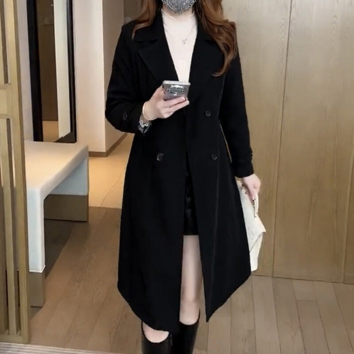 Isla Double-Breasted Long Trench Coat