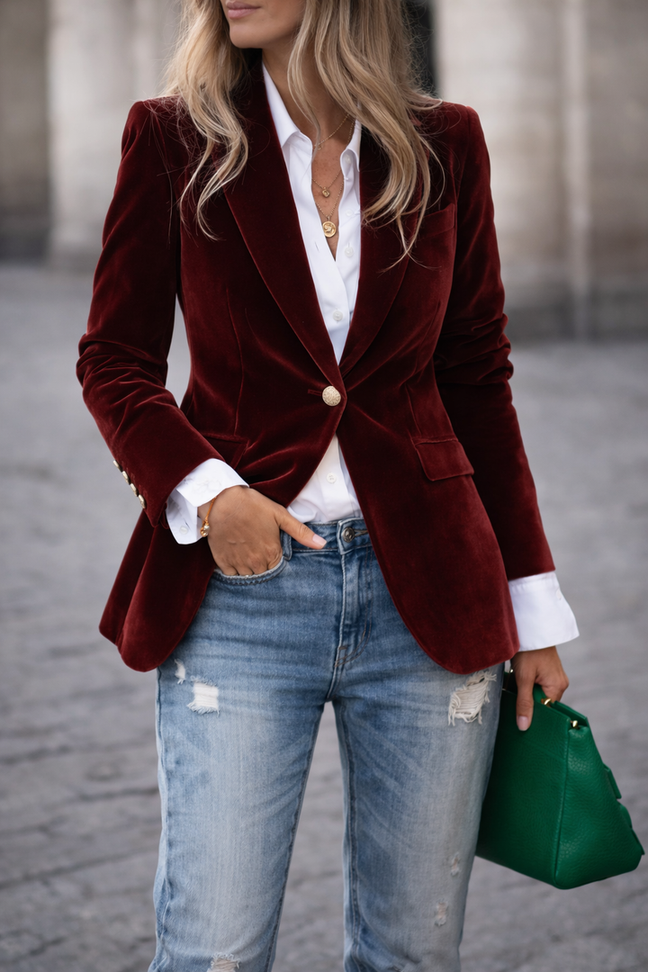 Erin Gold-Button Velvet Blazer