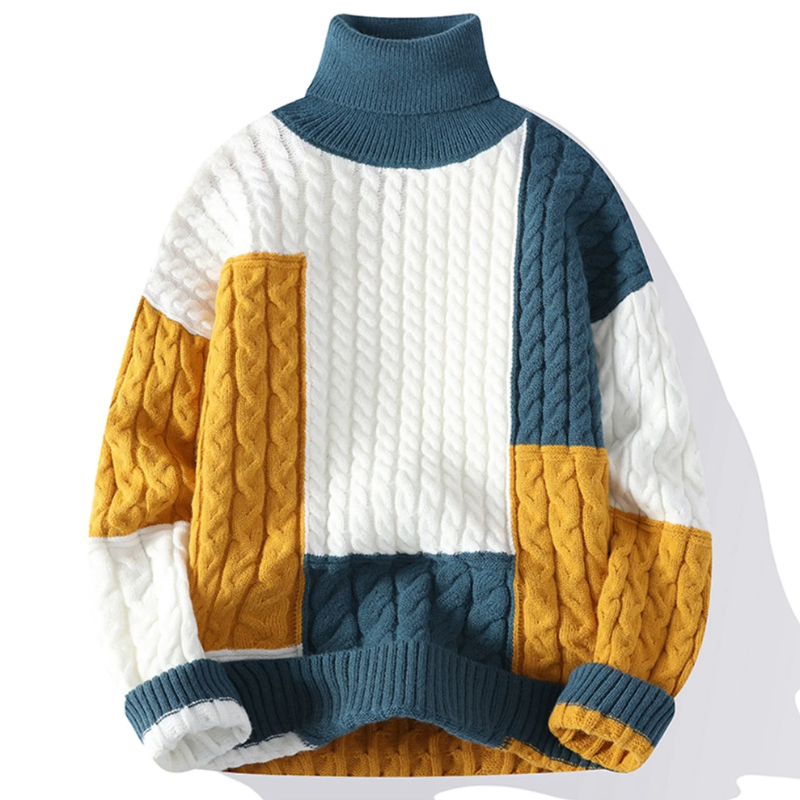 Finn Patchwork Cable-Knit Turtleneck Sweater