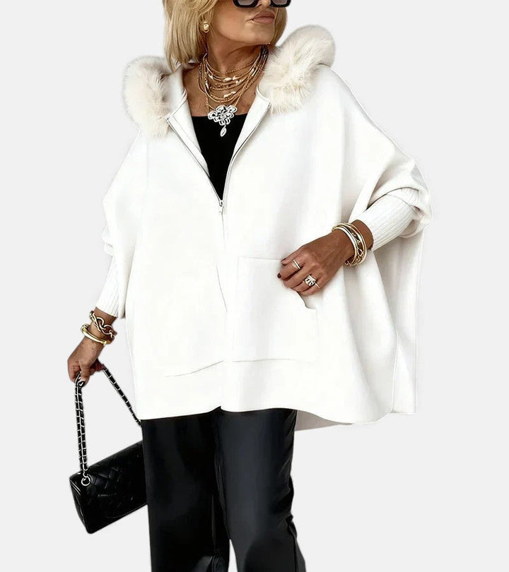 Luna Faux Fur Hood Zip-Up Cape Jacket