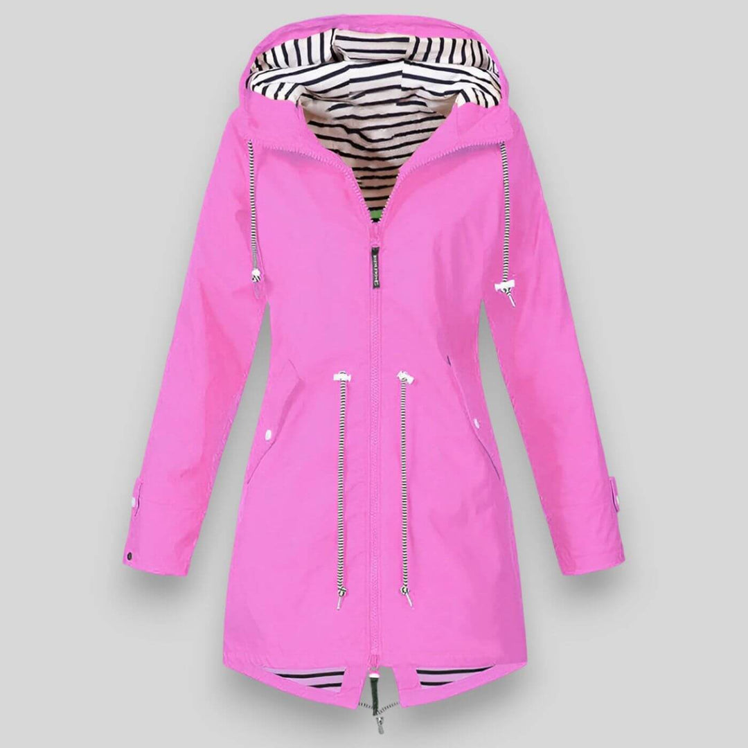 Sara Drawstring-Waist Hooded Rain Jacket