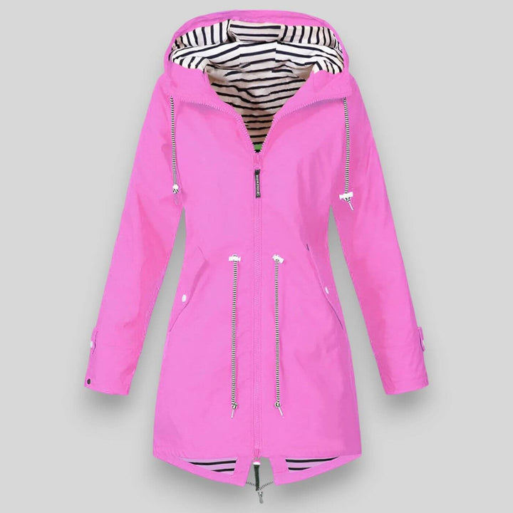 Sara Drawstring-Waist Hooded Rain Jacket