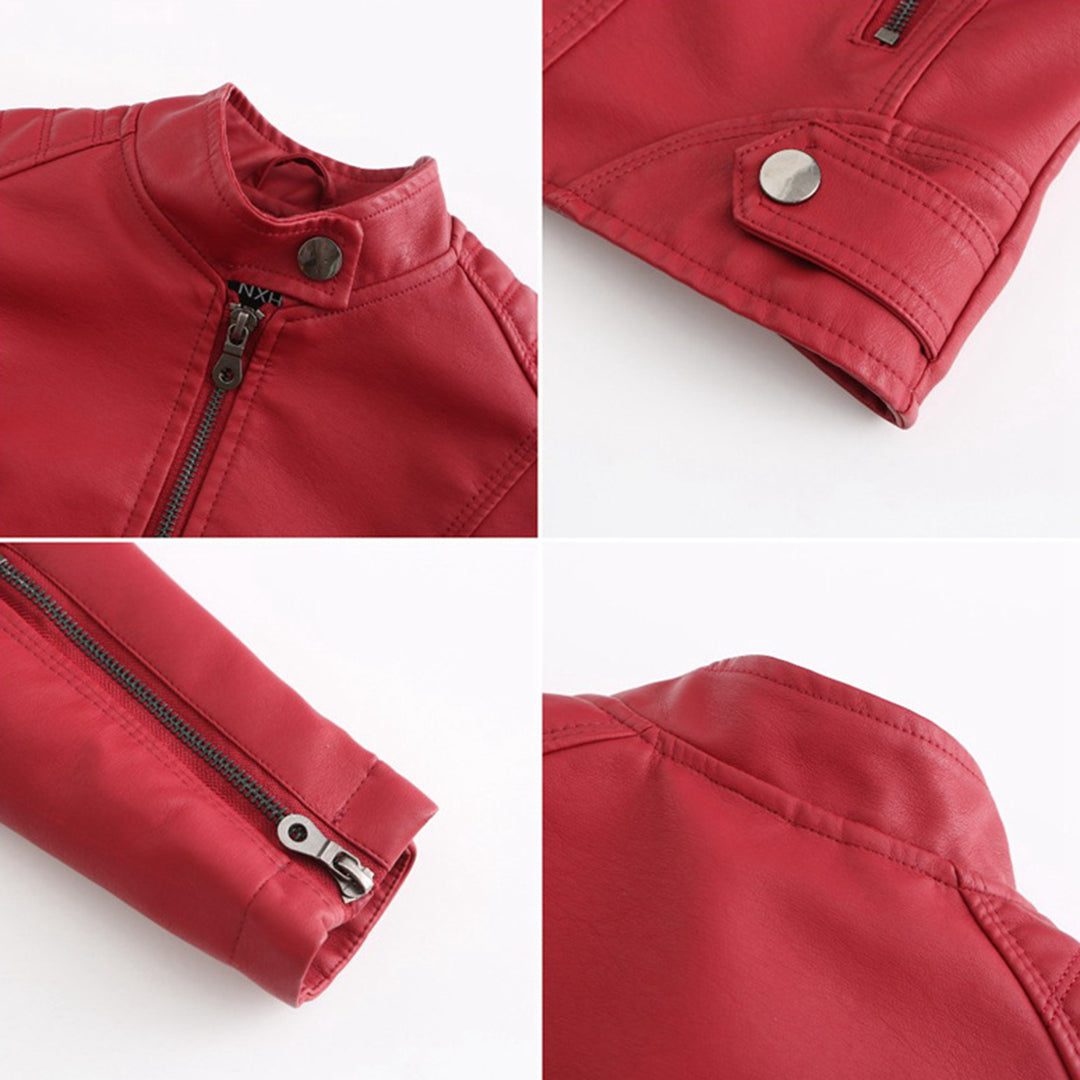 Lucy Stand-Collar Zip-Up Moto Jacket