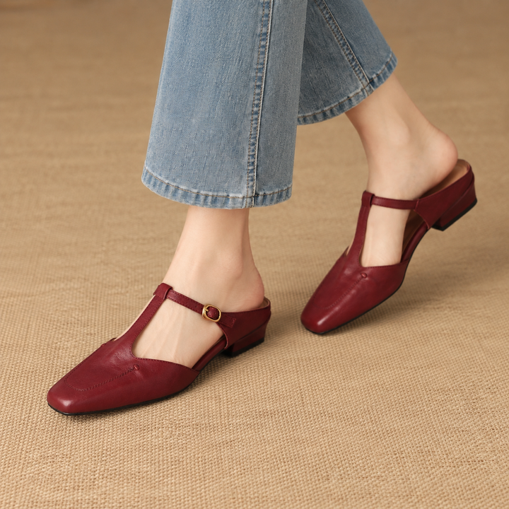 Luva Genuine Leather T-Strap Mules