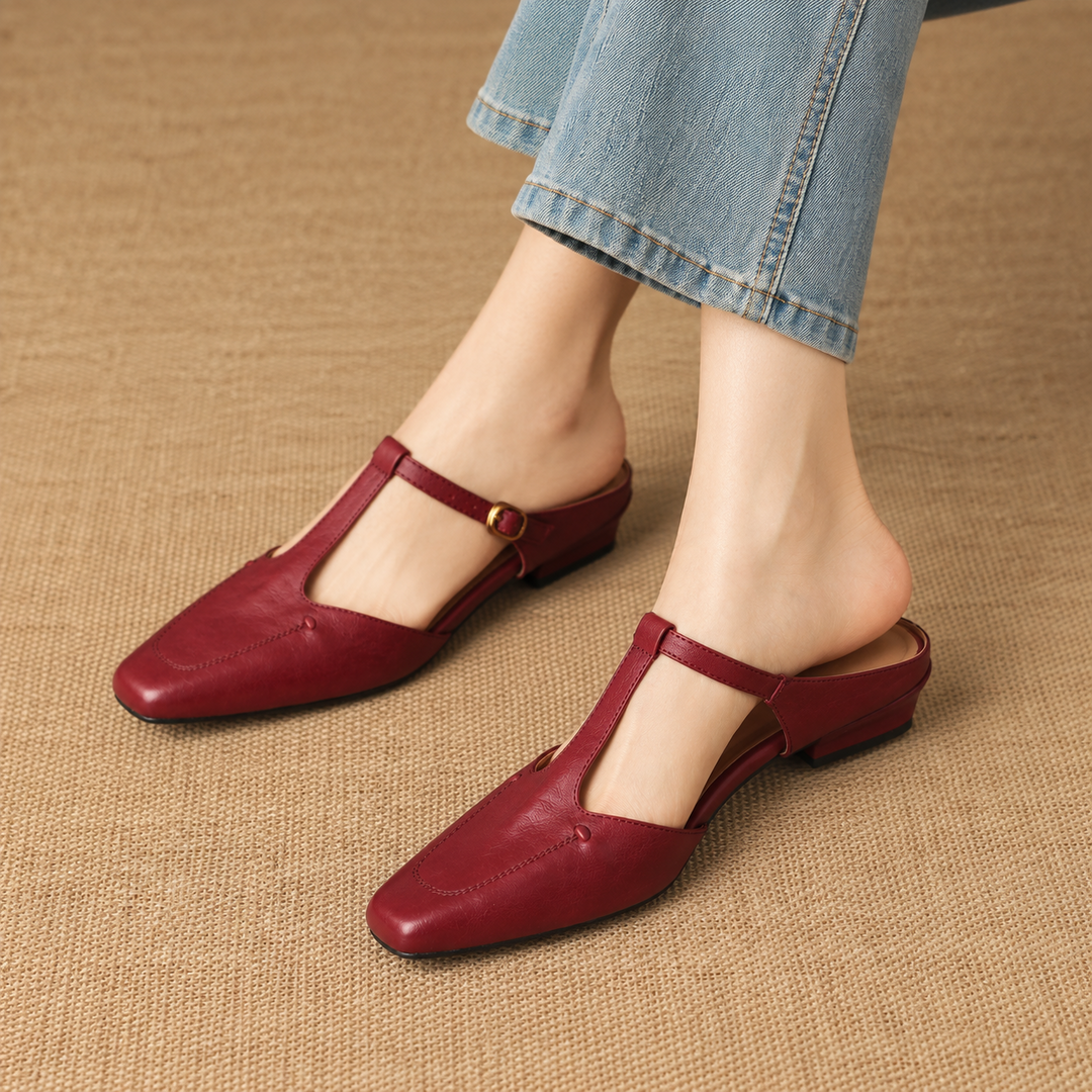 Luva Genuine Leather T-Strap Mules