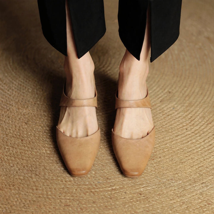 Cavie Genuine Leather Square-Toe Mules