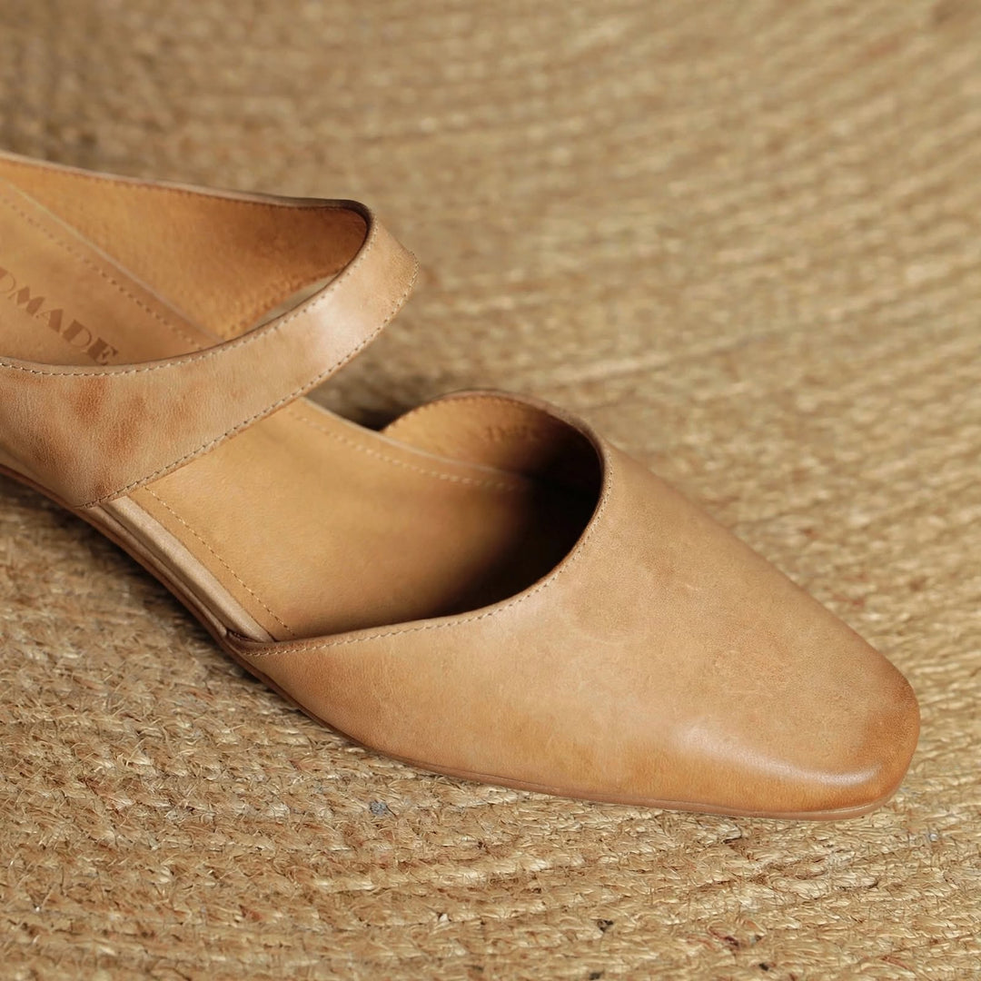 Cavie Genuine Leather Square-Toe Mules