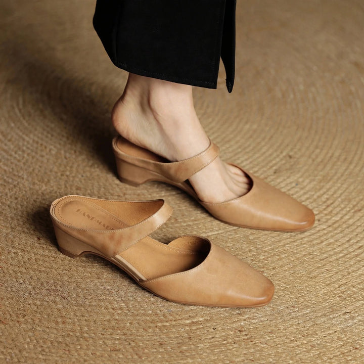 Cavie Genuine Leather Square-Toe Mules