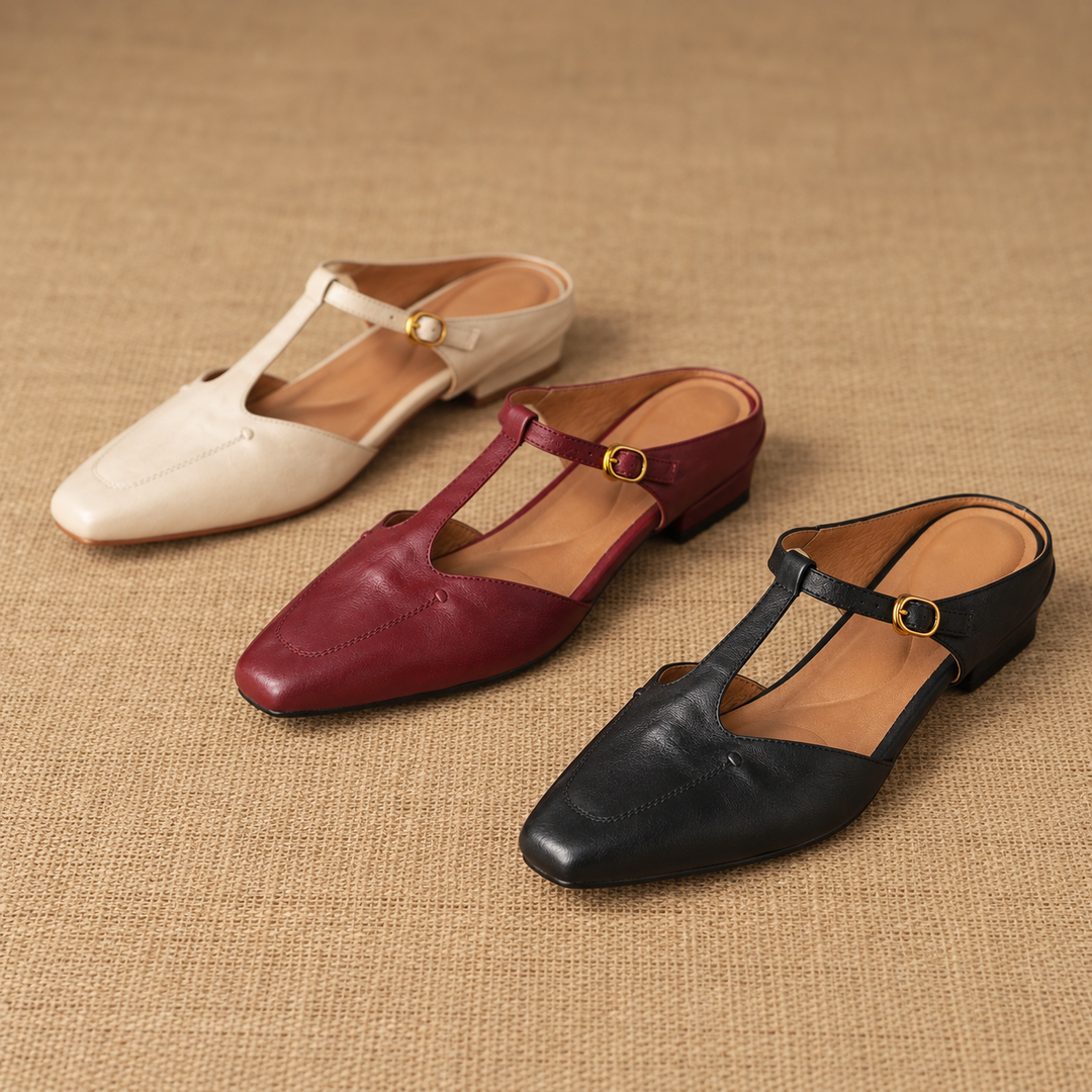 Luva Genuine Leather T-Strap Mules